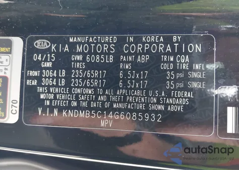 2016 Kia Sedona Lx from USA, damaged, VIN KNDMB5C14G6085932